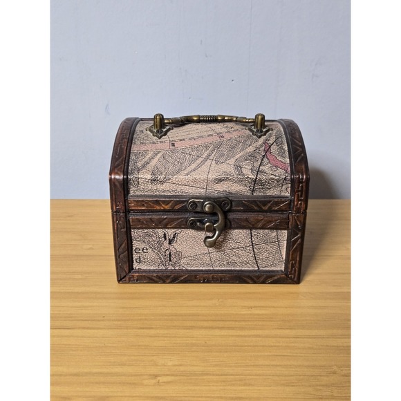 Wooden Ships Other - Decorative Wooden Treasure Chest With Antique World Map Pattern. Approx. 5"× 4"